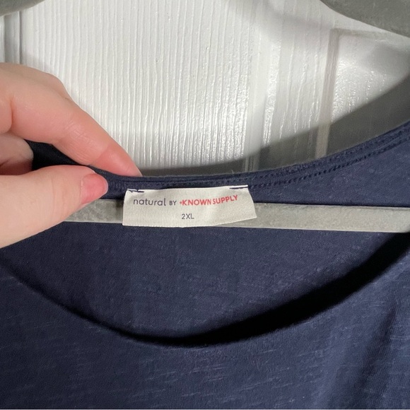 Known Supply Miller Cotton Dress Dark Blue Long Bell Sleeve Swing NWT - Picture 5 of 8